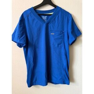 Landau V Neck Scrub Top Blue M Four-Way Stretch Moisture Wicking